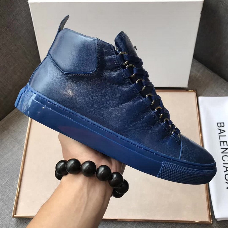 BALENCIAGA Men's Arena Leather Sneakers Blue